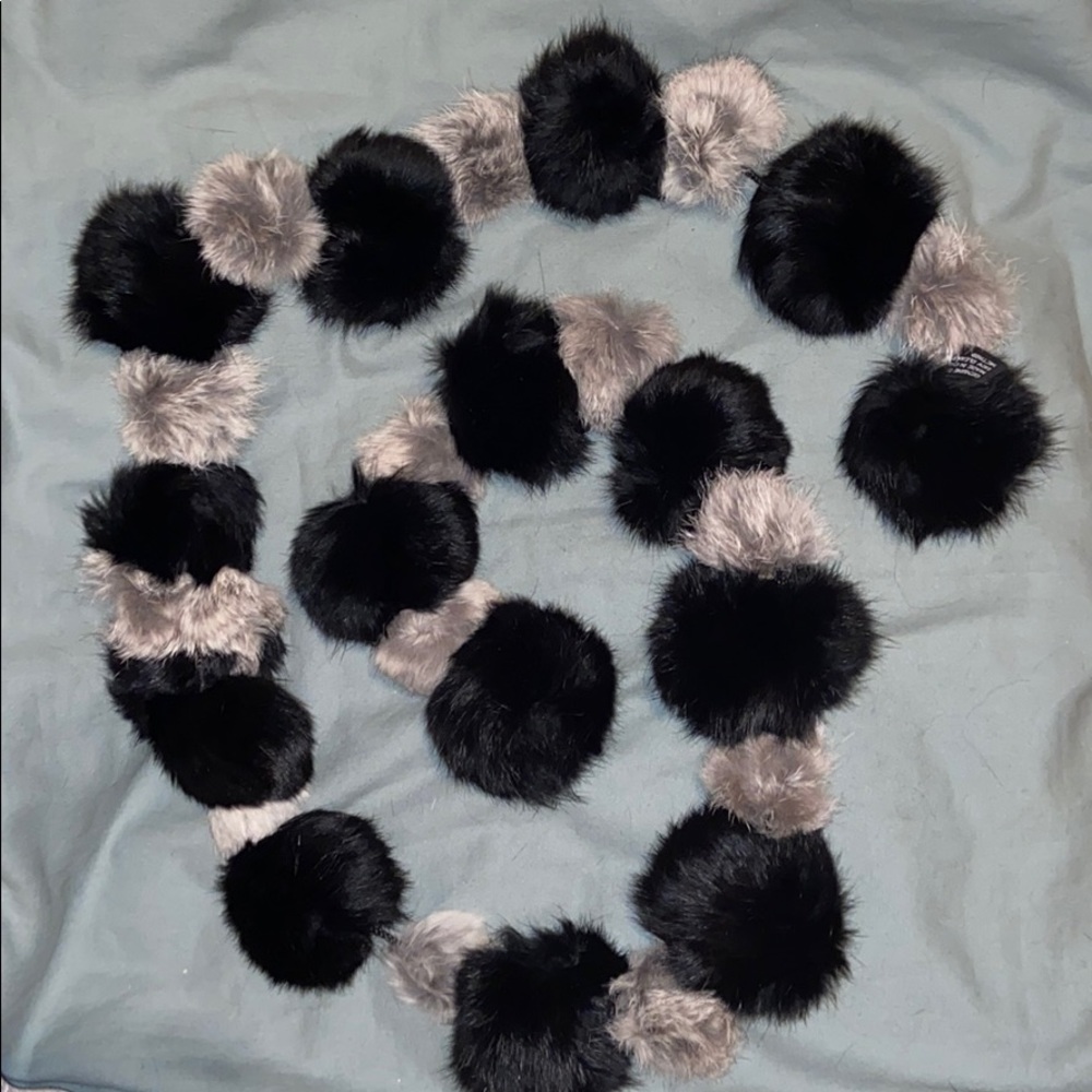 Genuine Fur scarf; rope linked spheres